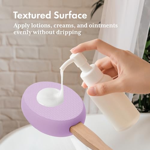Image of AmazerBath Lotion Applicator for Back, Feet, 4 Replaceable Pads with Long Handle, Back Sunscreen Applicator for Elderly, Women, Apply Cream Medicine Skin Cream Moisturizer Sunscreen Tanner, Purple
