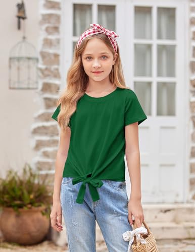 Image of Arshiner Girls Short Sleeve Shirts Tie Knot Front Tops T Shirts for Kids Crewneck Cute Casual Tie Dye Tee Blouse