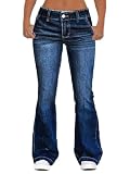 Flamingals Low Rise Boot Cut Jeans for Women Butt Lifting Western Pants with Pockets Flare Jeans Women Denim Deep Navy Blue L