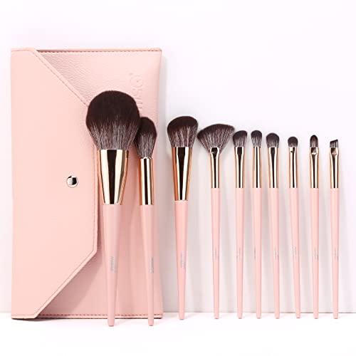 MSQ Make Up Brushes 10Pcs Makeup Brush Set Foundation Brush Blending Brush Synthetic Hair Powder Brushes Fan Brushes Eyeshadow Brushes Eye Brushes Set with Bag (Pink)