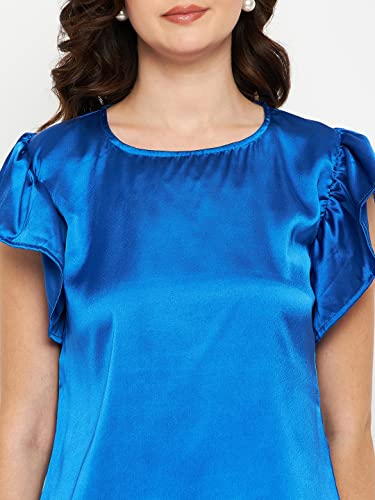 Image of Fashfun Women's Shirt (Floral Pink Crepe Top with Mandarin Collar & Full Sleeve)
