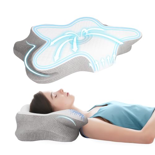 Cloud Booth Cooling Memory Foam Cervical Pillow – Orthopaedic Neck Support for Side, Back and Front Sleepers – Ergonomic, Adjustable, Cooling Gel, Washable Cover, Neck Pain Relief Pillow