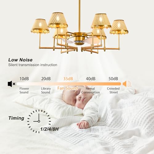 Image of Garwarm Ceiling Fan with Lights and Remote,Boho Rattan Chandelier Fandelier