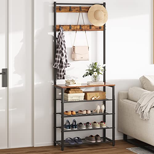 Vimber Hall Tree With Shoe Bench, Coat Rack Shoe Bench, 5-Tier Shoe Rack With 10 Removable Hooks, Entryway Organizer, Hallway Bedroom Dorm, Rustic Brown Ukxj001 #TOP1