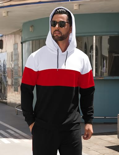 Babioboa Men's Tracksuit 2 Piece Color Block Hoodie Set Pullover Sweatshirt and Jogging Sweatpants Athletic Sweatsuits Set4