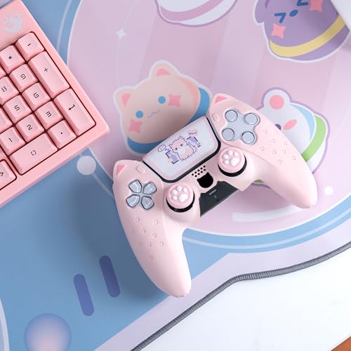 Image of GeekShare Cute Cat Paw Protective Skin Set for ps5 Controller, Anti-Slip Silicone Cover Case Compatible with ps5 Wireless Controller Includes 2 Thumb Grip Caps and 1 Sticker - Pink