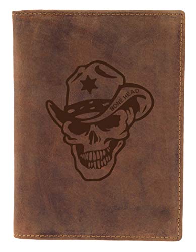 Greenburry Vintage Bone Head BH03 Leder Ausweishülle mit Totenkopf Motiv braun