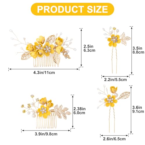 Pinzas para el cabello flores camelia 4 piezas amarillo miniatura 2