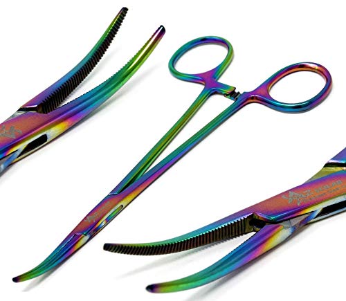 Multi Rainbow Color Stainless Steel Kelly Forceps, 6