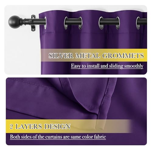 Image of NICETOWN 100% Blackout Curtain Panels, Same Color Liner Curtains Room Warming for Kitchen Room, Noise Reducing and Cold Blocking Drapes for Windows (Set of 2, Purple, 42 inch Wide by 63 inch Long)