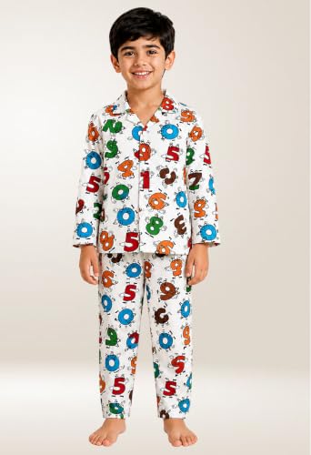 Image of 3BROS Kid's Pure Cotton Full Sleeves Night Suit /Dress for Boys /Girls Full Pajama & Top Sleep Suit Combo Set