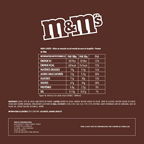 M&M'S CHOCO - Bonbons chocolat au lait - Sachet de 300g (Lot de 5)