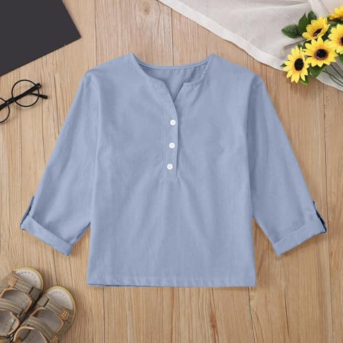 Kids Girls Casual Long Sleeve T-Shirt Button V Neck Tops Kids Lightweight Cotton Solid Color Tees Trendy Fall Clothes3