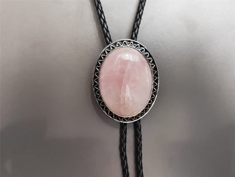 Image of Turquoise Agate Granite BOLO Tie for Men Women Leather Wedding Necklace Western Cowboy Necktie