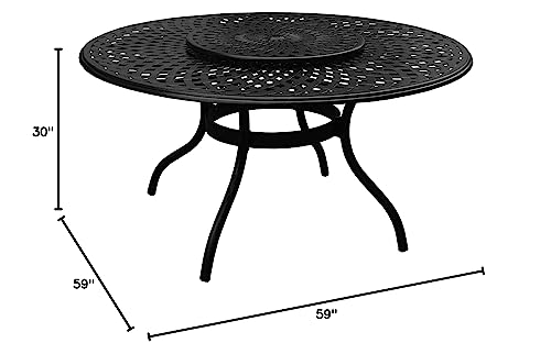 Image of Oakland Living Contemporary Modern Outdoor Mesh Aluminum 59-in Large Black Round Patio Dining Table with Lazy Susan