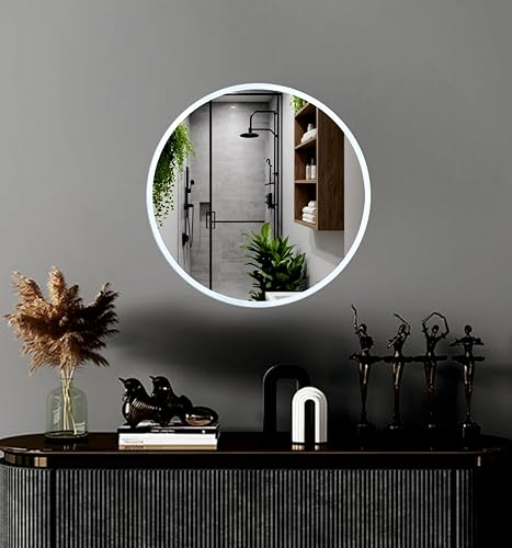 Image of Ali.G.I - Vanity Wall Mirror with White Frame in 18 inch / / Elegant Round 18 Inch Mirror for Bathroom, Bedroom, Living Room, Entryways, Office, Retaurant (White, 18 Inch)