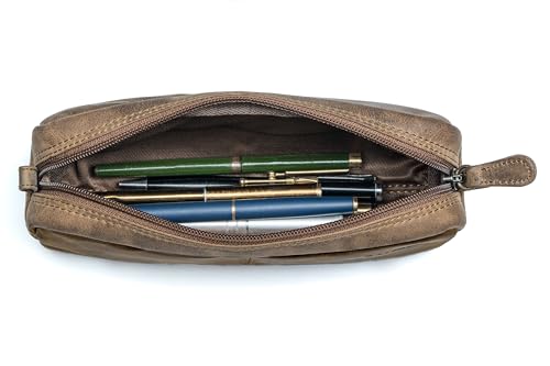 Image of Calfnero Genuine Leather Toiletry Bag for Men & Women | Premium Leather Travel-Pouch | Toiletry Organizer | Cosmetic & Shaving Kit Bag | Unisex Travel Dopp Kit (Hunter)