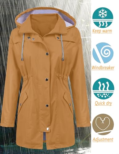 Image of LOMON Raincoat Women Waterproof Long Hooded Trench Coats Lined Windbreaker Travel Jacket S-XXL