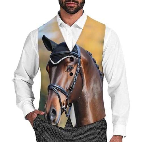 Riding Horse Men's Formal Suit Vest for Business Formal Or Casual Dress Waistcoat Wedding