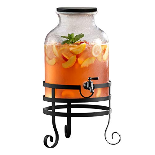 Style Setter 310343-RGB Main Street Beverage Cold Drink Dispenser w 2.7-Gallon Capacity Glass Jug with Wooden Lid & Metal, Leak-Proof Acrylic Spigot in Gift Box, Toscana Stand