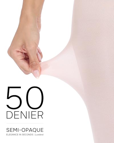 Image of Luxdovi Women Ultra Soft 50 Denier Silky Tights Semi Opaque Solid Color Pantyhose High Waist Footed Stockings