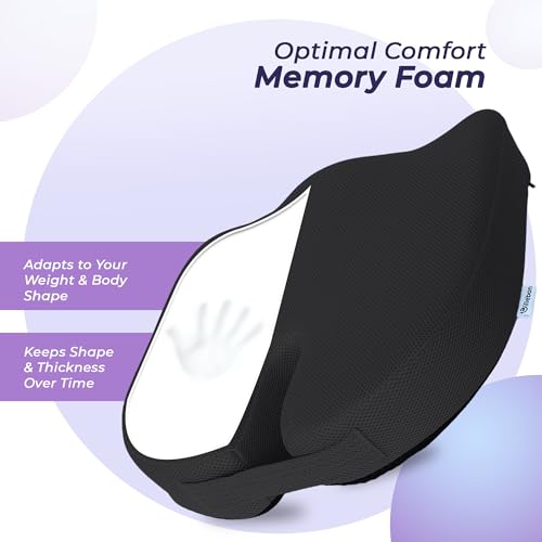 Image of Billebon Orthopedic Coccyx Seat Cushion for Tailbone & Sciatica Pain Relief| High-Density Memory Foam Chair Cushion for Hip & Lower Back Support| Ergonomic for Office| Car & Home - Black