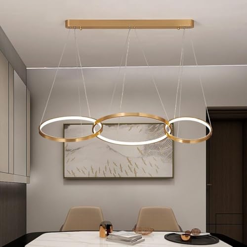 Luminaire chandelier suspendu LED en or moderne pour un salon au design prestigieux