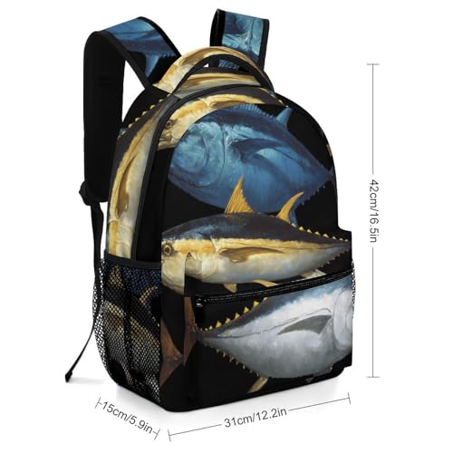Tuna Fish Blue Yellow White Unisex Backpack Casual Daypacks Lightweight Shoulders Bag for Camping Hiking Travel2