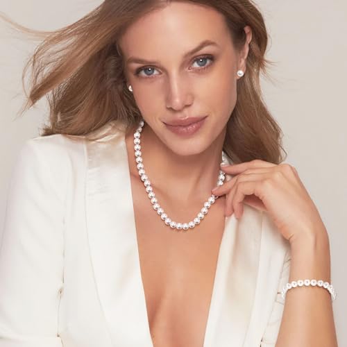 Pearl Necklace and Earring Set Include Stunning Bracelet, Pearl Jewelry Set for Women with Preserved Rose Box2