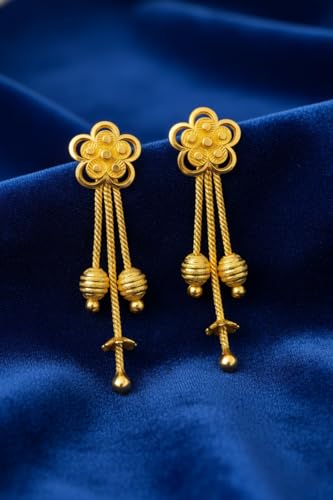 Image of DEW MAT Gold Plated Traditional Jhumka Earrings Combo | Floral Drop & Big Jhumki Set with Matte Finish | South Indian Ghungroo Screw Back Studs Meenakari Jhumki Earrings Set for Women
