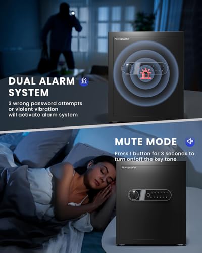 Biometric Safe, 2.0 Cu ft Fingerprint Home Safe Box with Fireproof Waterproof Bag & Key, Security Money Safe for Cash, Jewelry, Valuables, Digital Electronic Keypad, Dual Alarm System thumbnail 4