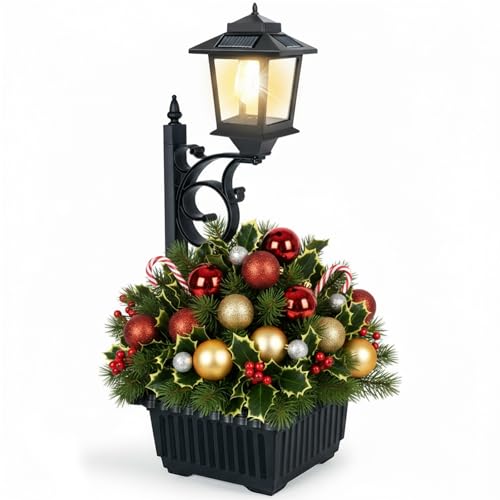 PASAMIC 2 in 1 Outdoor Flower Pots for Real or Fake Flowers, Solar...