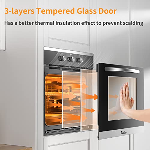 24'Electric Single Wall Oven with 2 Racks 2.6 cu. ft., 8 Functions, Built-in Wall Oven Mechanical Knob, 360°Rotisserie, 220V 3200W True Convection Wall Oven, Safety Lock, Timer, 304 Stainless