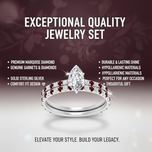 Image of Choose Your Gemstone Three Quarter Diamond CZ Gallery Bridal Ring Set 925 Sterling Silver Marquise Shape Wedding Ring Sets for WomenUS Size 4 to 12