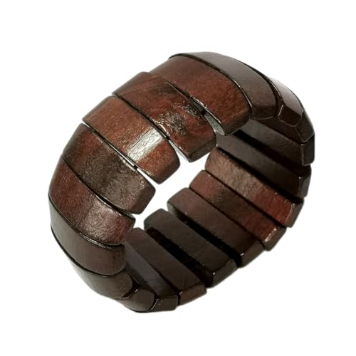 Caiyao Multi-Colored Wooden Beads Stretch Bracelet Wide Chunky Bangle Bohemian Jewelry Wood Elastic Wristband For Women-Brown