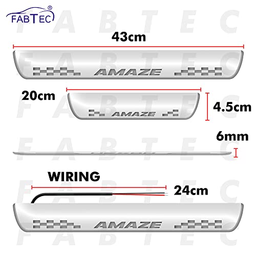 Image of Fabtec Car Door Foot Step Sill Plate with Mirror Finish LED Compatible with Honda Amaze (Set of 4pc, Blue)(6 Months Warranty)