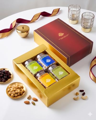 Image of Nature's Blend Exotic Dry Fruits Gift Set | Maroon New| Pack of 4 x 250g Jars | Healthy Gifting for all occassion | Afghan Raisins, Almond, Cashew, Pistachio Inshell Roasted | Perfect Corporate & Festive Dry Fruit Gift Hampers | Perfect Corporate Gift Hamper