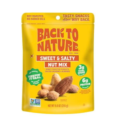 Image of Back to Nature Sweet & Salty Nut Mix, Honey Roasted Peanuts, Salted Cashews & Almonds, Dry Roasted, Non-GMO, On-the-Go Pouch Snack, 9oz Pouch