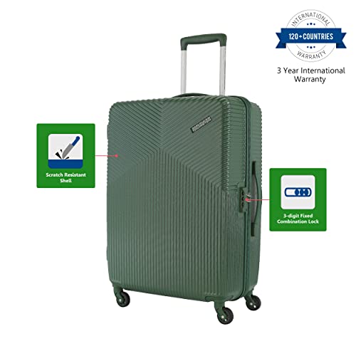 Image of American Tourister Polycarbonate (Pc) Georgia Spinner Suitcase 79 Cm Large Forest Green Check-in Hard 4 Wheels Luggage.