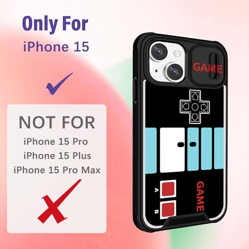 Image of Funermei (2in1 for iPhone 15 Case for Boys Cute Men Phone Cover Cool Fun Funny Cartoon Game Kids Girls Black Unique Design with Camera Cover Funda for Apple for iPhone 15 Cases