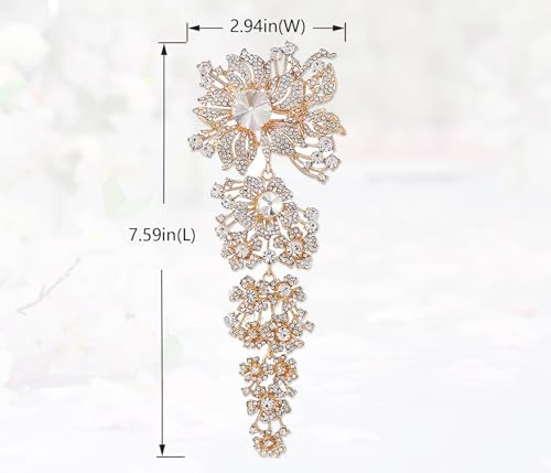 Image of Gyn&Joy 7.59 Inch Crystal Large Wedding Bouquet Brooch Pin