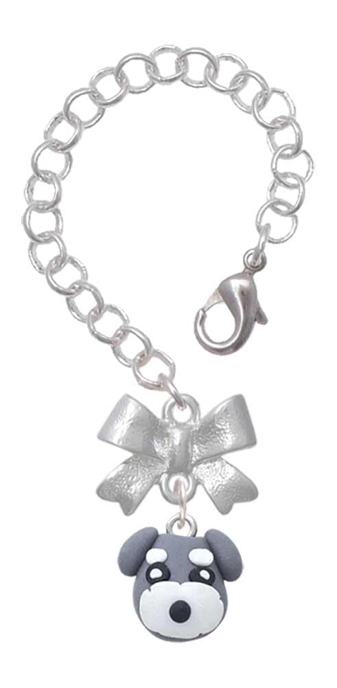 Delight Jewelry Fimo Clay Puppy Dog - Silvertone Bow Charm Accessory for Tumblers and Thermal Cups