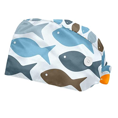 Chapeaux de travail pour hommes et femmes JDEZ : bonnet bouffant motif poissons