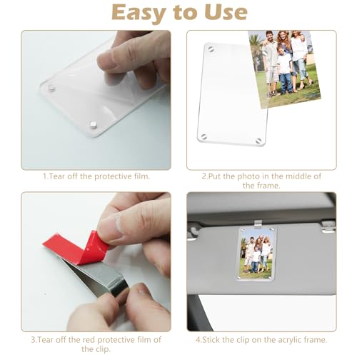 Image of 4Pcs Acrylic Magnetic Personalized Photo Holder, Car Accessories Car Photo Holder Car Visor Clip, Personalized Car Picture Frame, Suitable for Adding Family or Personal Photos