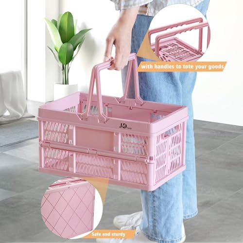 Image of 20 Liter Folding Storage Basket, Collapsible Plastic Folding Box, Storage Crates for Home, Office, Garage (Pink)