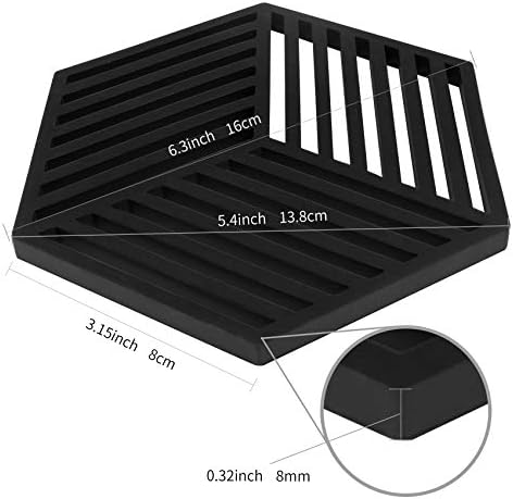 Silicone Trivets for Kitchen Worktops Table Mats Placemats Multi-Purpose Pot Holder,Hot Pads, Spoon Rest for Cooking & Dining (Black, Hexagon-Stripe:160x138x8mm)