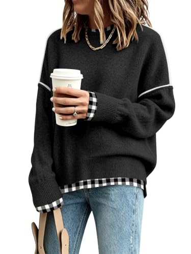 Image of Womens Sweaters Causal Crewneck Batwing Sleeve Knit Top Side Split Oversized Pullover Sweater Loose Jumper