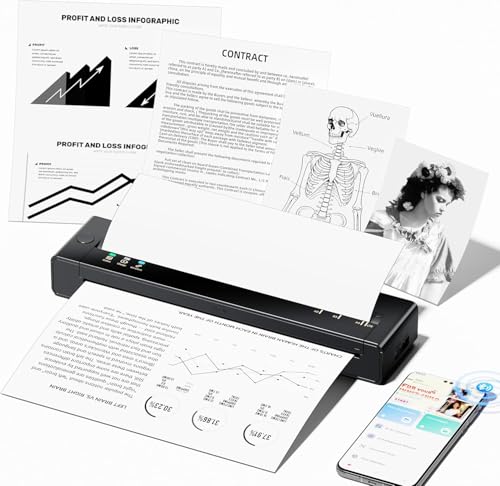 TATTMUSE Mobiler Drucker A4 für Unterwegs, Thermodrucker A4 Unterstützt das Format A4/A5/B5, Kleiner Kabelloser Portable Printer Kompatibel mit Phone, Laptop, Tragbarer Drucker für Büro and Reisen