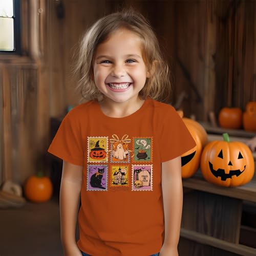Halloween Shirts for Kids Girls Ghost Pumpkin Face Graphic T-Shirt Spooky Season Funny Print Short Sleeve Tee Tops3