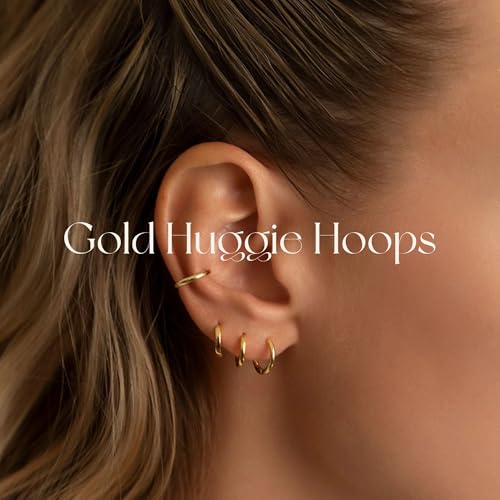 Idjeoabl Gold Hoop Earrings Non Tarnish Small Gold Huggie Hoop Earrings Set For Women Trendy Tiny Mini 14K Gold Plated Hoops Earrings Jewelry For Women thumb #4